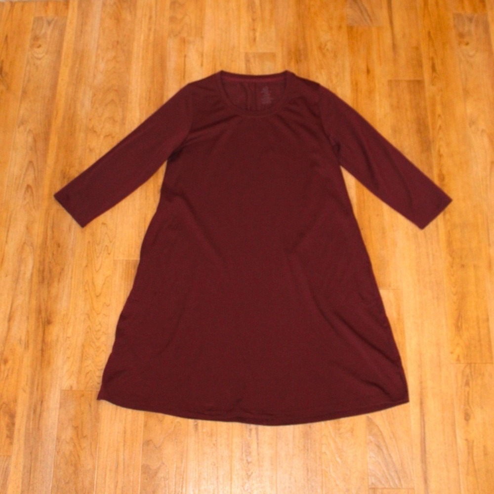 Woolx Rissa Dress Women Medium Burgundy Excellent Merino Wool 3/4 Sleeve Pockets